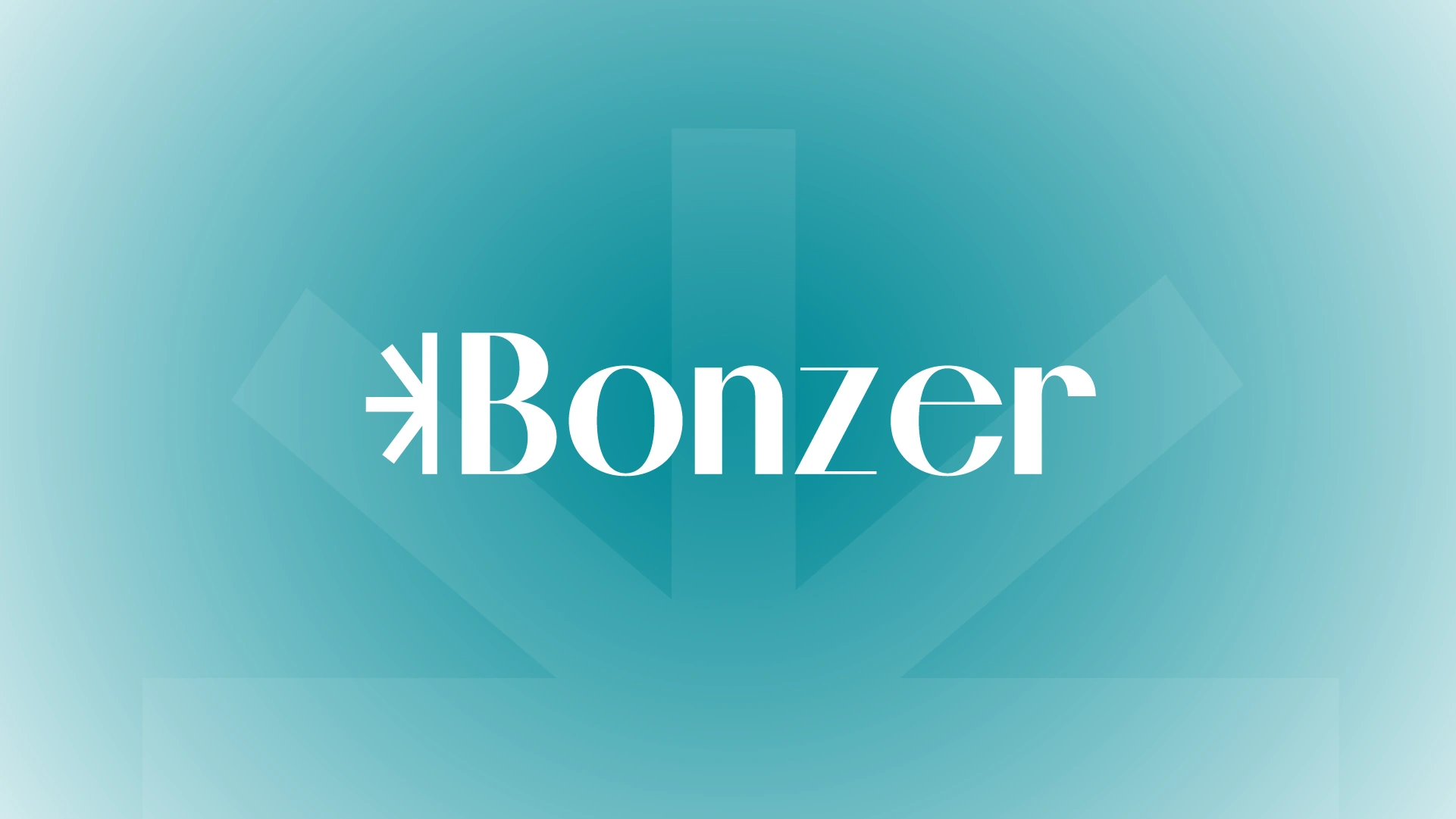 Logo de Bonzer centrado con la ilustración representativa del símbolo en la parte inferior y el color principal de fondo con un degradado en blanco por la orilla.