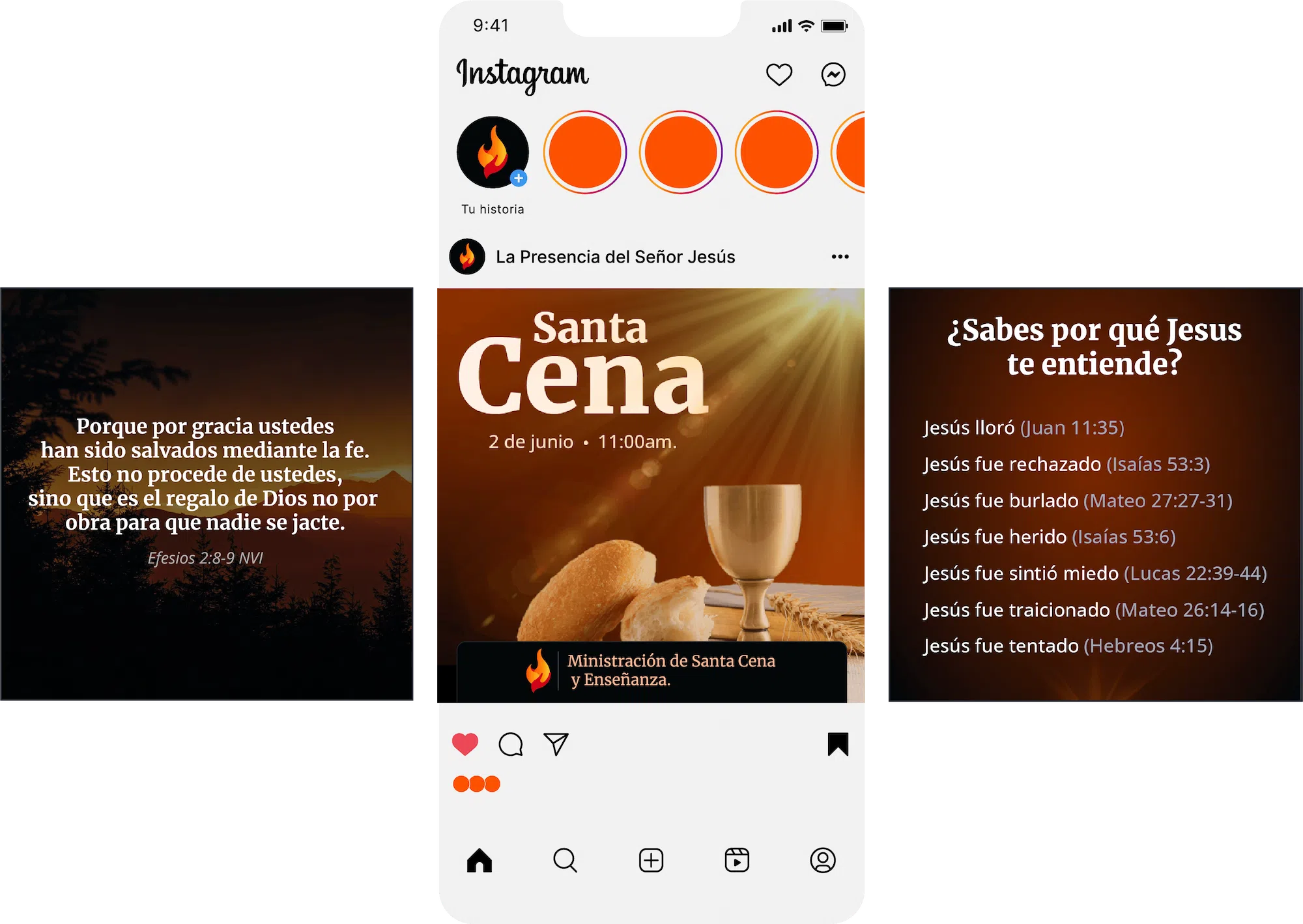 Representación de 3 diferentes Post en la red social Instagram desde el perfil oficial de la Iglesia.