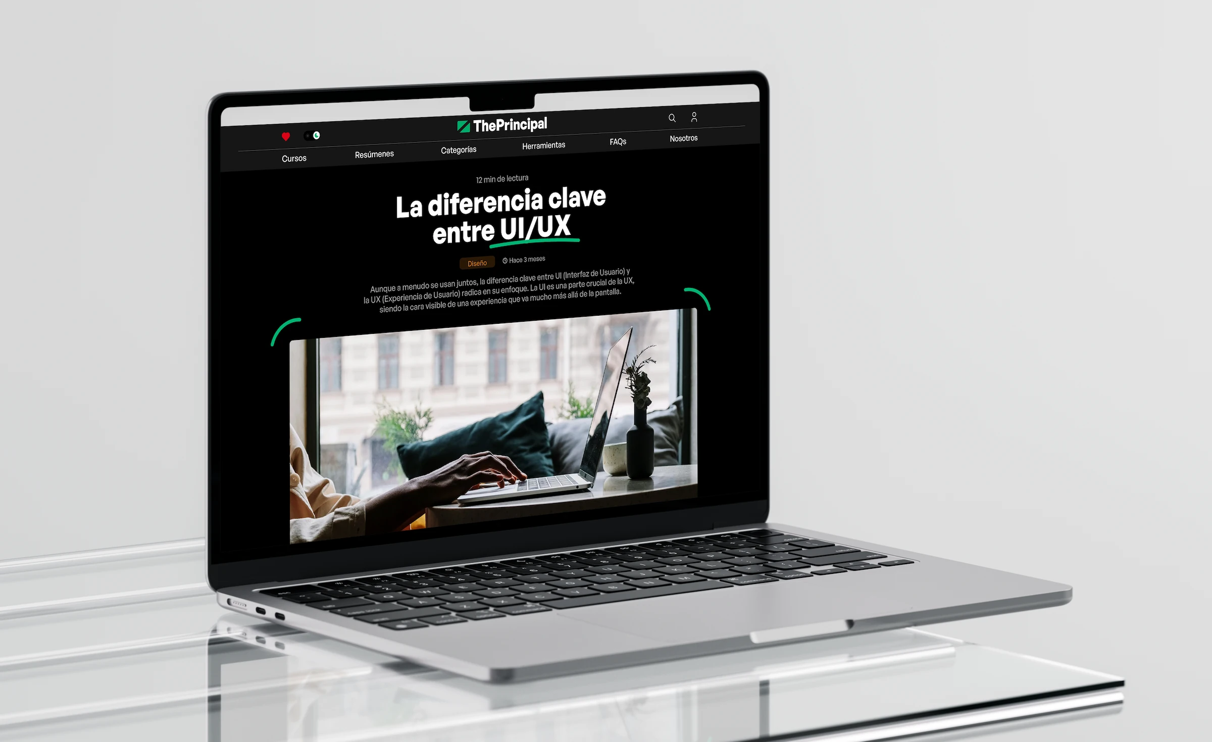 Representación de uno de los artículos en la categoría Diseño visualizada en una laptop.